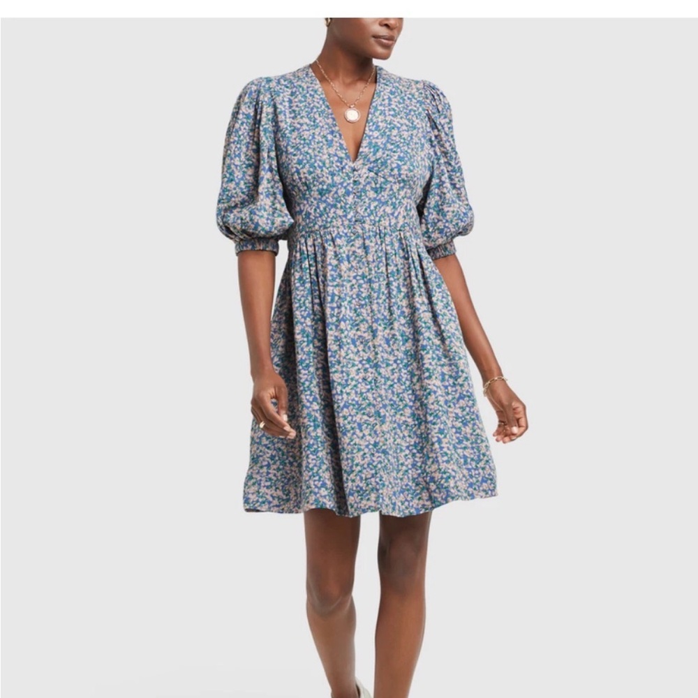 NWT MIRTH CAFTAN Perth Backless Mini Dress Blueberry Print - Small